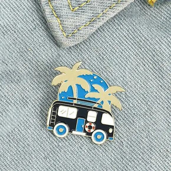 California Van Life Palm Tree and Beach Enamel Pins 396-1 - Picture 5 of 5